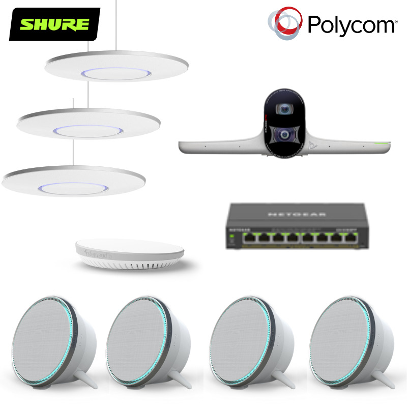 Bộ thiết bị hội nghị LargeP3 (Poly Studio E70, Shure Stem Ceiling, Stem Speaker, Stem Hub và Switch POE)